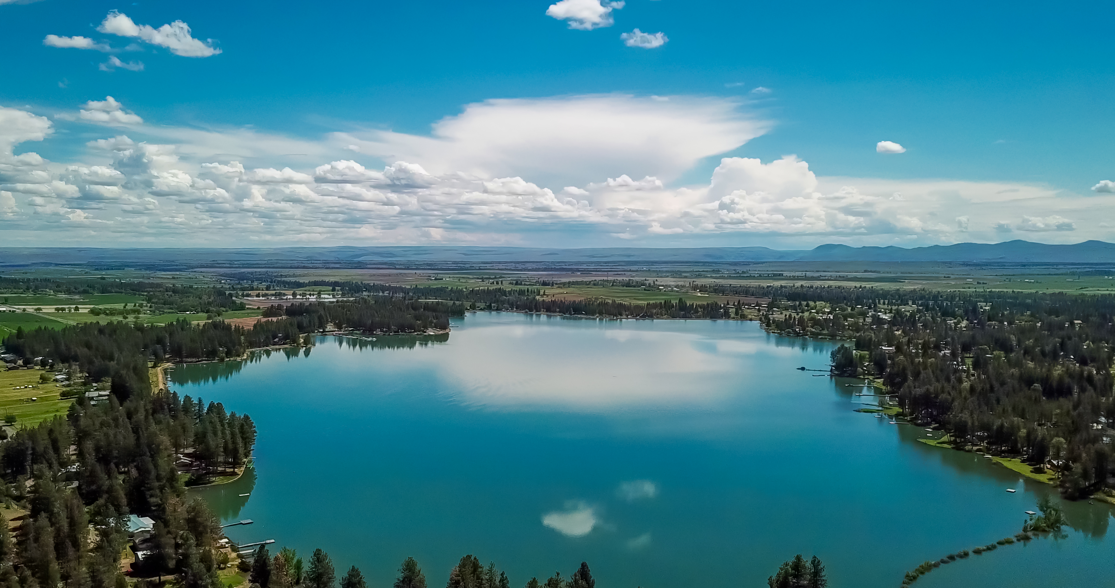 Beautiful aerial drone lake view